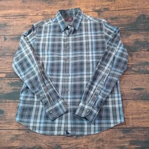Untuckit Carano Long Sleeve Button Up Shirt Men's Medium Blue Gray Plaid